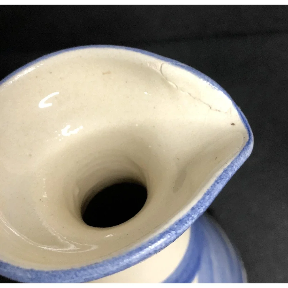 Corfu Pottery Vinegar & Oil Bottles Hand Made Blue and White Leaf Design READ